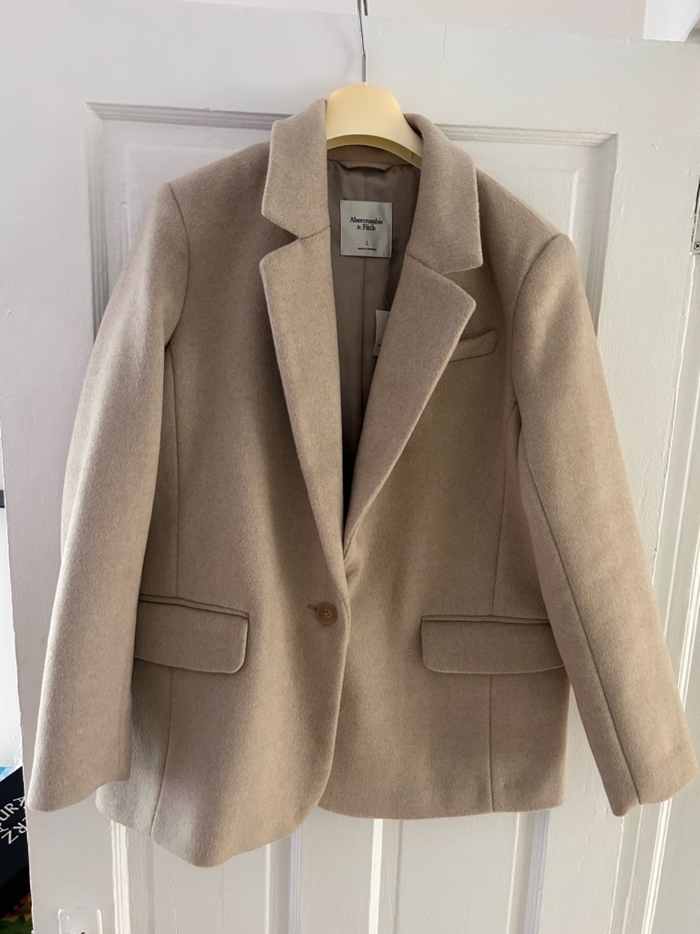 Abercrombie & Fitch Women's Beige Wool-Blend Single-Button Blazer